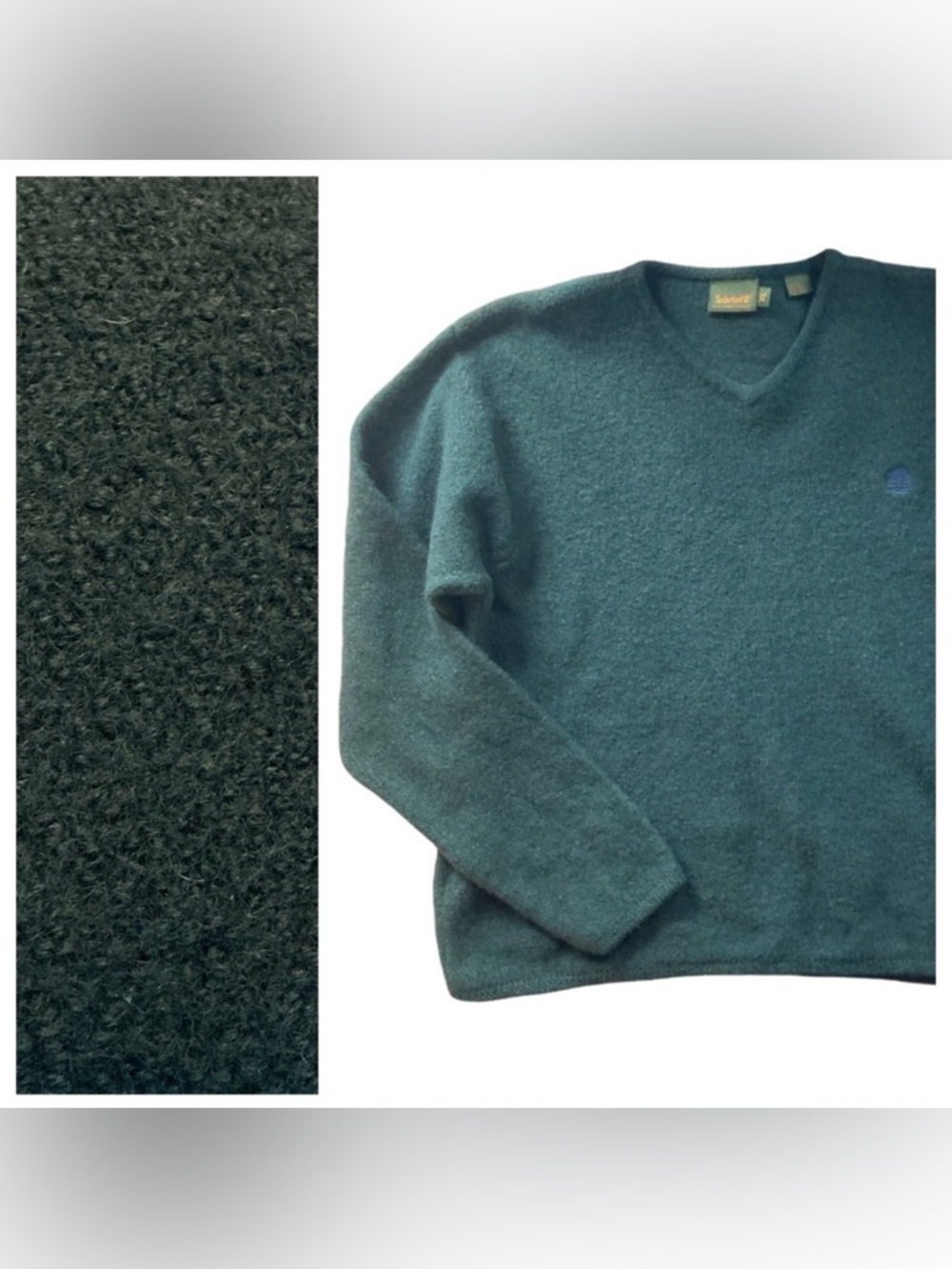 Timberland Weathergear 100% Wool Forest Evergreen V-Neck Sweater XL EUC